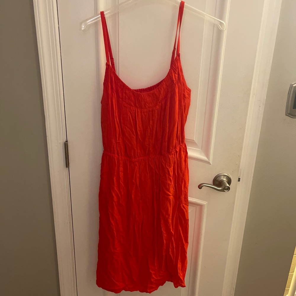 Old Navy Womens Midi Dress Medium M Pre Owned Solid Slip Orange Snap